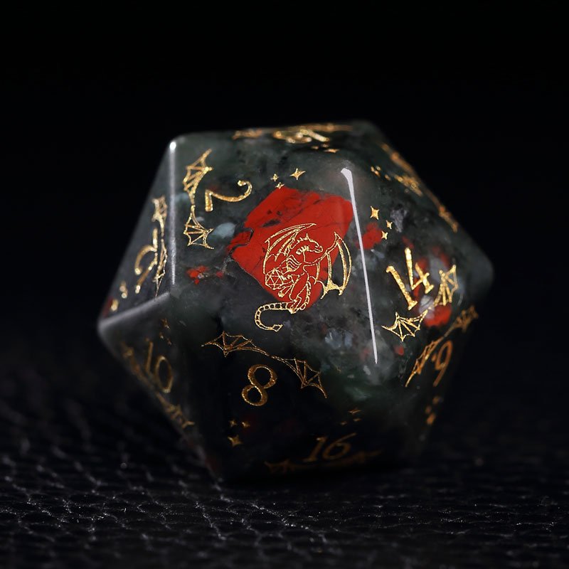 Customized African blood stone dice set coc DND magic flying dragon RPG dice
