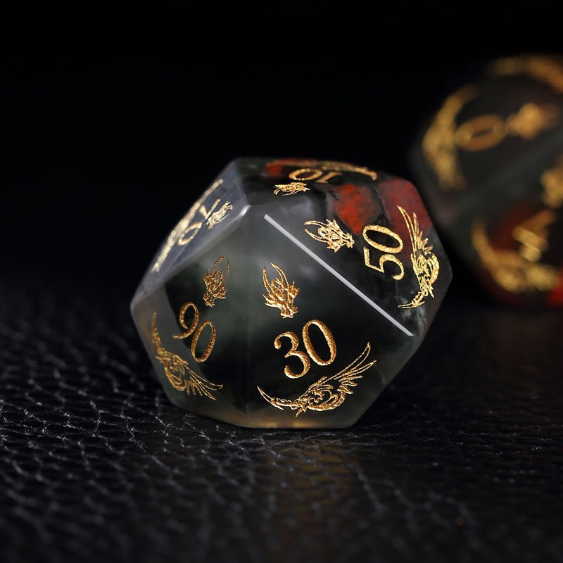 Customized African blood stone dice set coc DND magic flying dragon RPG dice