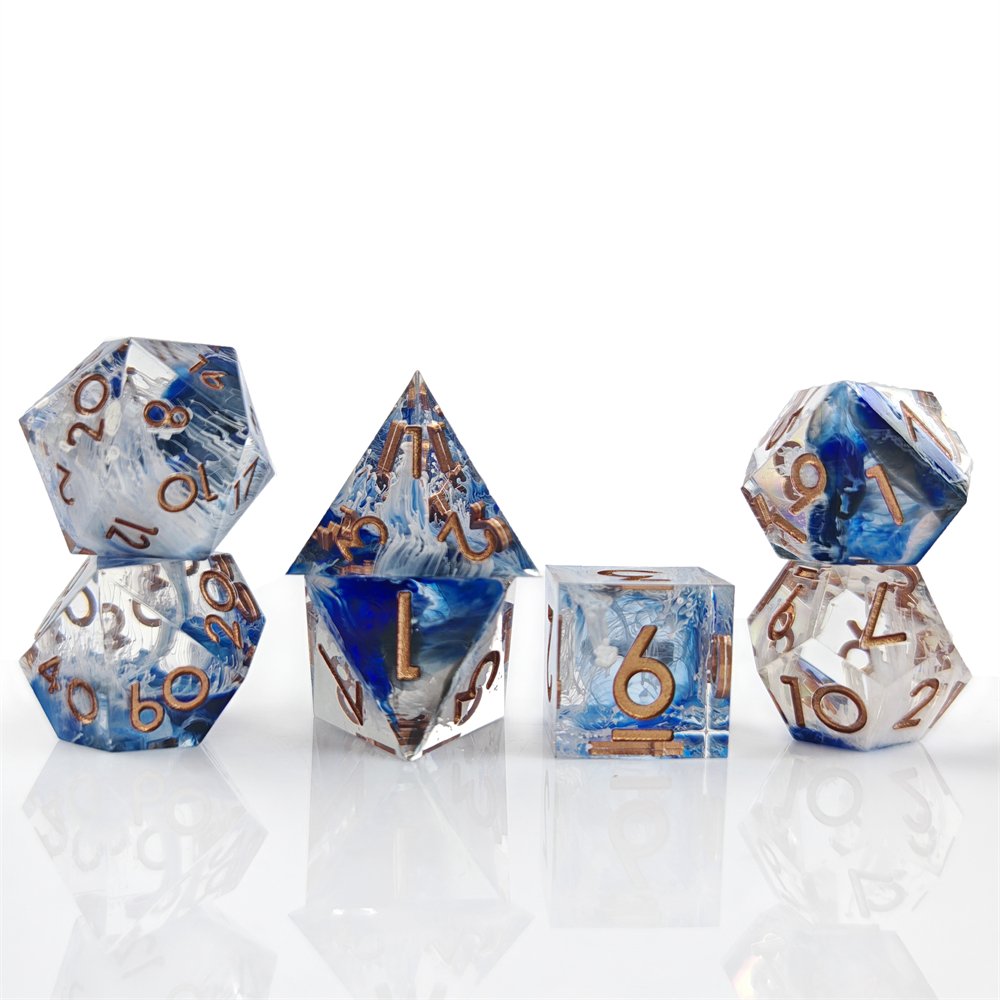 7pcs Resin Dice for Dungeons and Dragons Board Game Polyhedral Sharp Edge Transparent Purple Sequin DND Dice