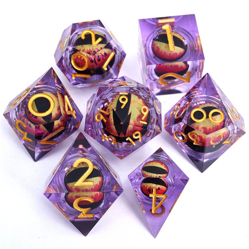 Newly upgraded dual color longan with 7 resin liquid cores filled with sharp edge D&D dice, suitable for Dungeons&Dragons games