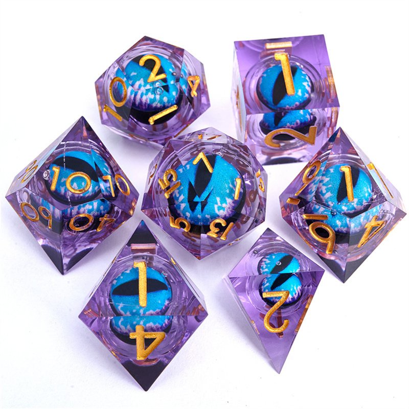 Newly upgraded dual color longan with 7 resin liquid cores filled with sharp edge D&D dice, suitable for Dungeons&Dragons games