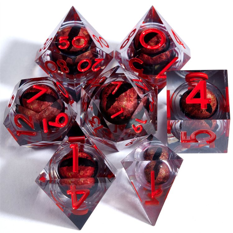 Newly upgraded dual color longan with 7 resin liquid cores filled with sharp edge D&D dice, suitable for Dungeons&Dragons games