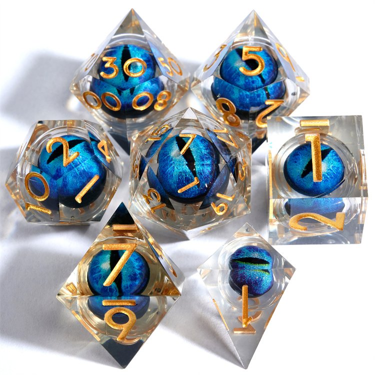 Newly upgraded dual color longan with 7 resin liquid cores filled with sharp edge D&D dice, suitable for Dungeons&Dragons games