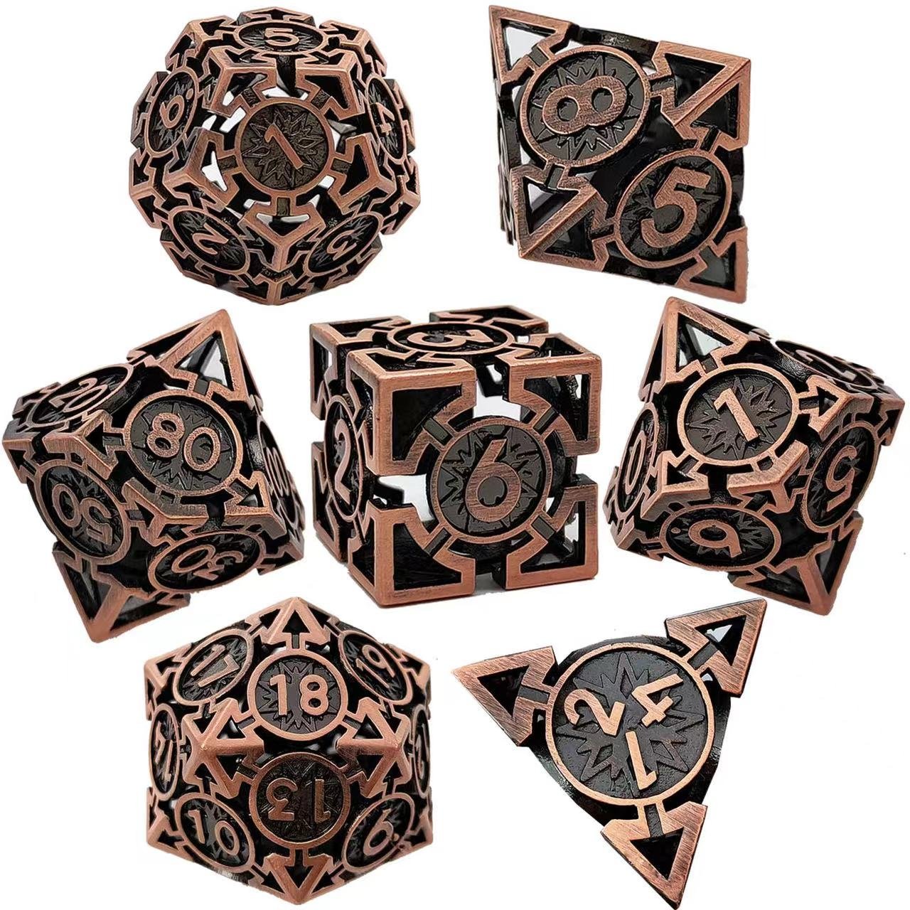 Custom Logo Polyhedral Metal DND Dice Set Hollow Arrow Design Dungeons Dragons RPG Board Game Variety Colors Available