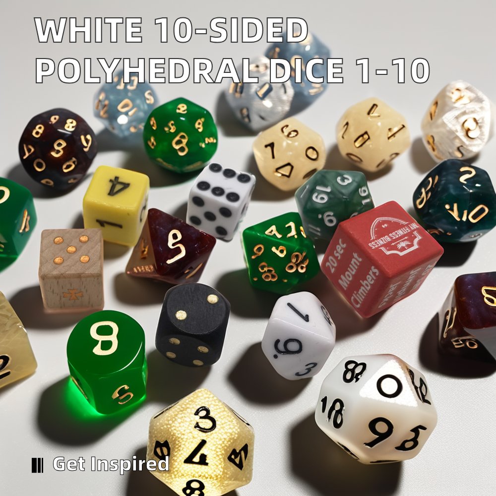 Opaque White 10-Sided Polyhedra Dice Numbered 1-10-for DND
