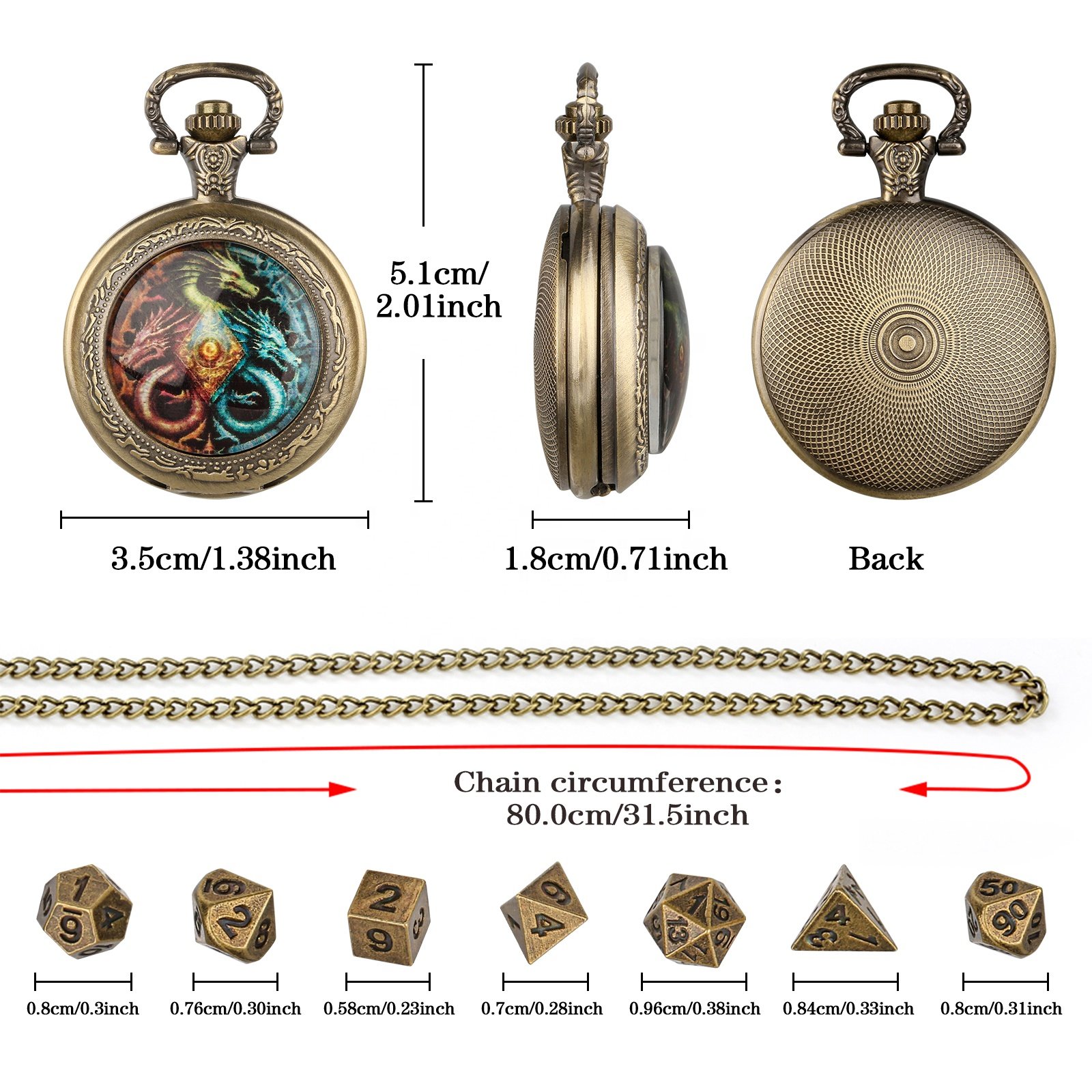 LM Mysterious Theme Mini Dice Set Pocket Watch DND Metal Dice Box for Dungeons and Dragons
