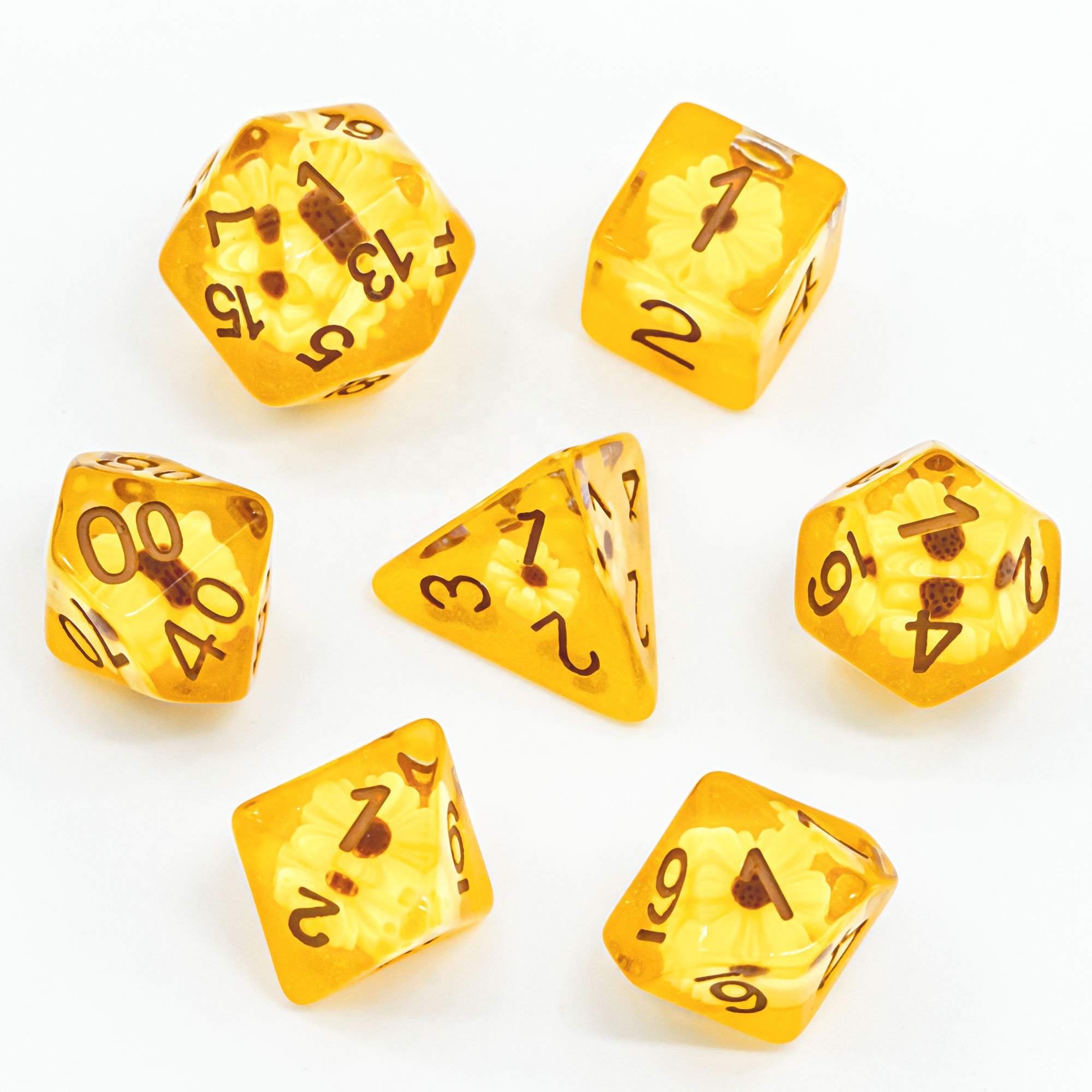 Udixi Polyhedral RPG Dungeons and Dragons custom logo Resin Dice With Resin Flower Yellow