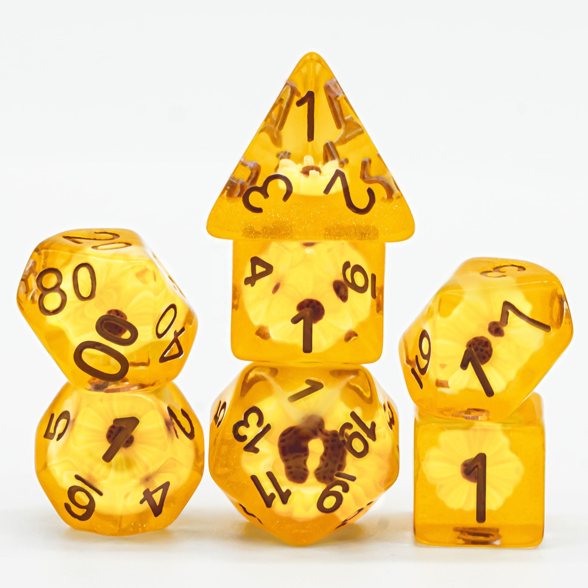 Udixi Polyhedral RPG Dungeons and Dragons custom logo Resin Dice With Resin Flower Yellow