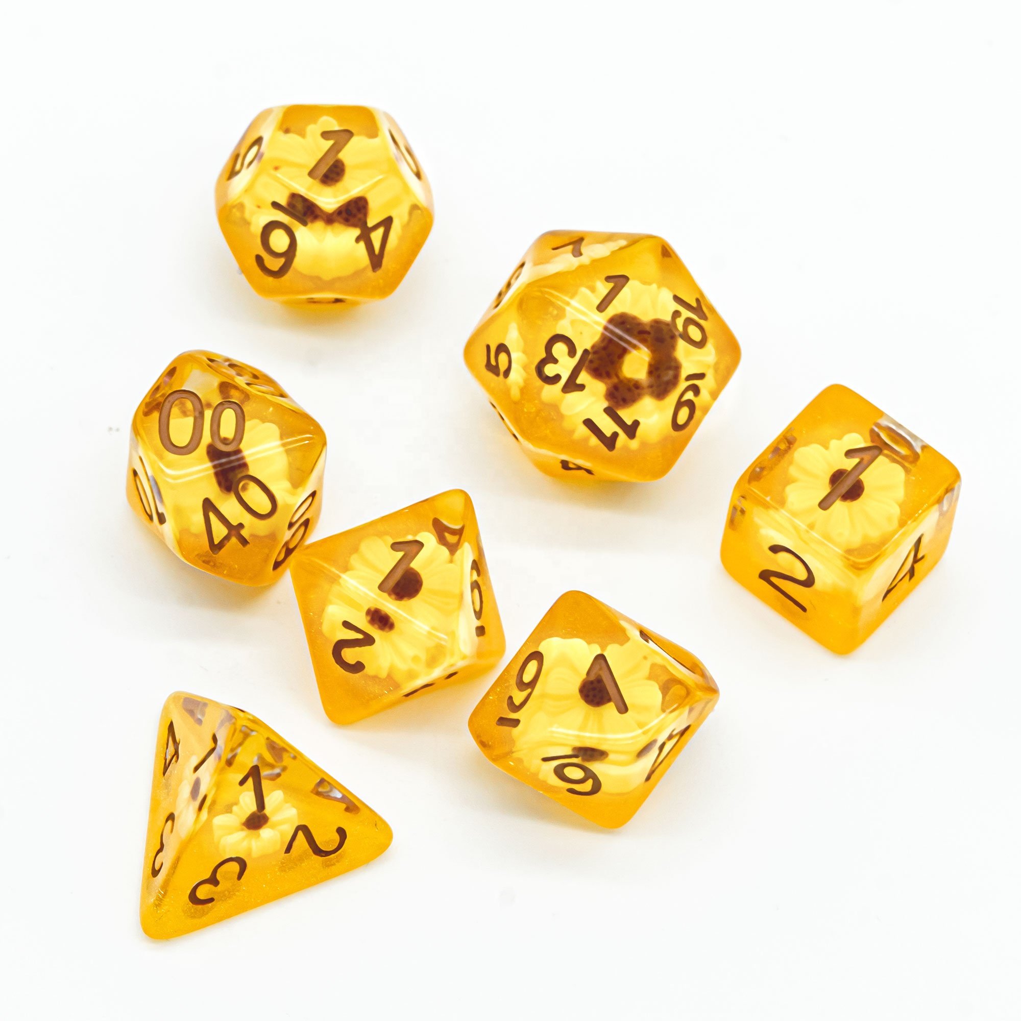 Udixi Polyhedral RPG Dungeons and Dragons custom logo Resin Dice With Resin Flower Yellow