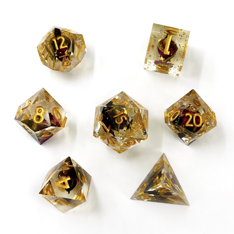 Sharp Edge Clear Flower Resin Dice Set DND Dungeons & Dragons for RPG Board Game Dice