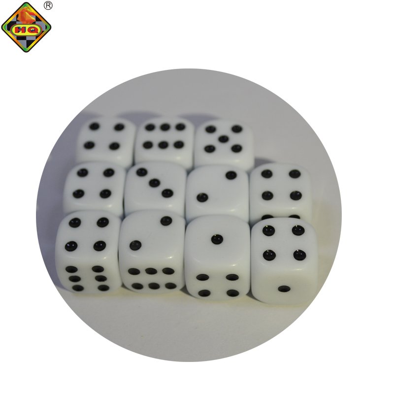 White 16mm Standard Size Dice with Black Pips Dots for Board Games