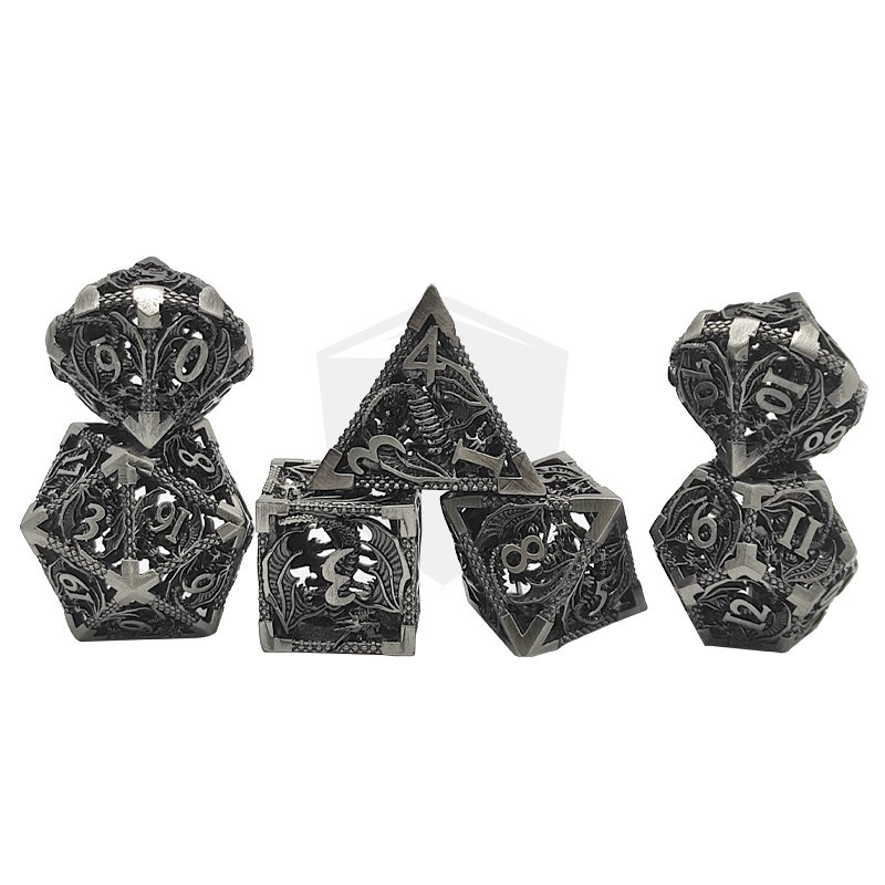 Custom Dnd Rrg 7 Pisces Polyhedral Metal Hollow Dice Set Board Game Dungeons Dragons Dice 7pcs Set with Custom Logo D&D Games