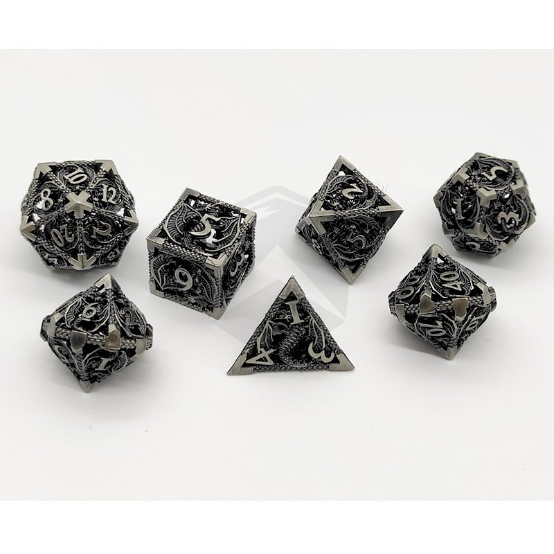 Custom Dnd Rrg 7 Pisces Polyhedral Metal Hollow Dice Set Board Game Dungeons Dragons Dice 7pcs Set with Custom Logo D&D Games