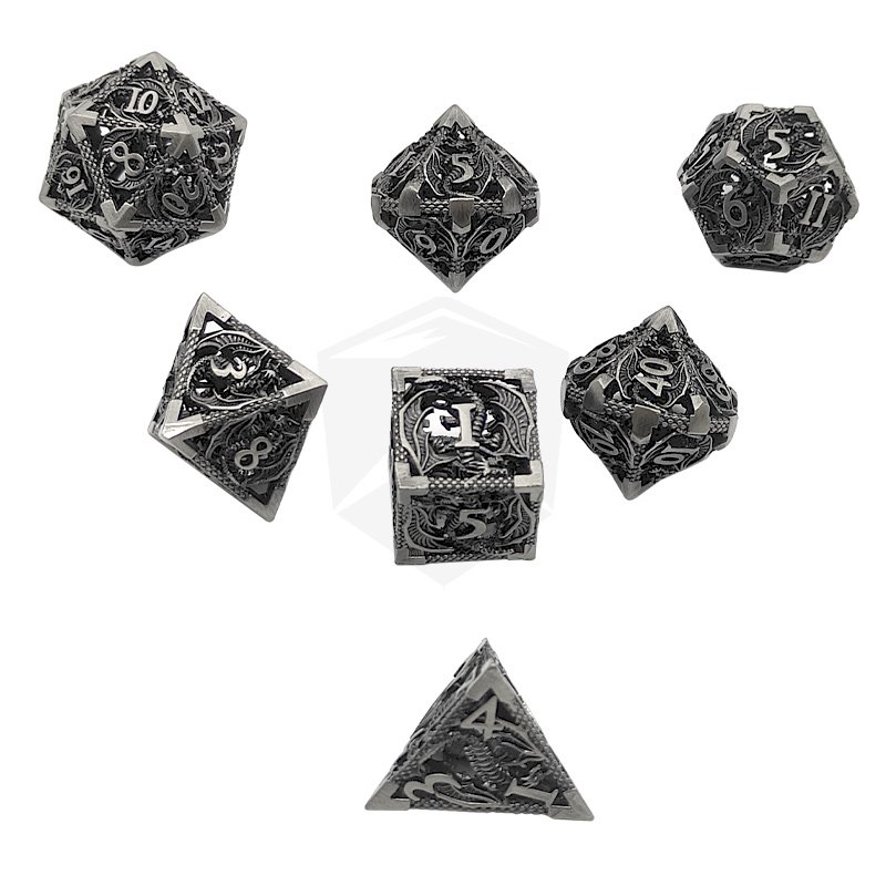 Custom Dnd Rrg 7 Pisces Polyhedral Metal Hollow Dice Set Board Game Dungeons Dragons Dice 7pcs Set with Custom Logo D&D Games