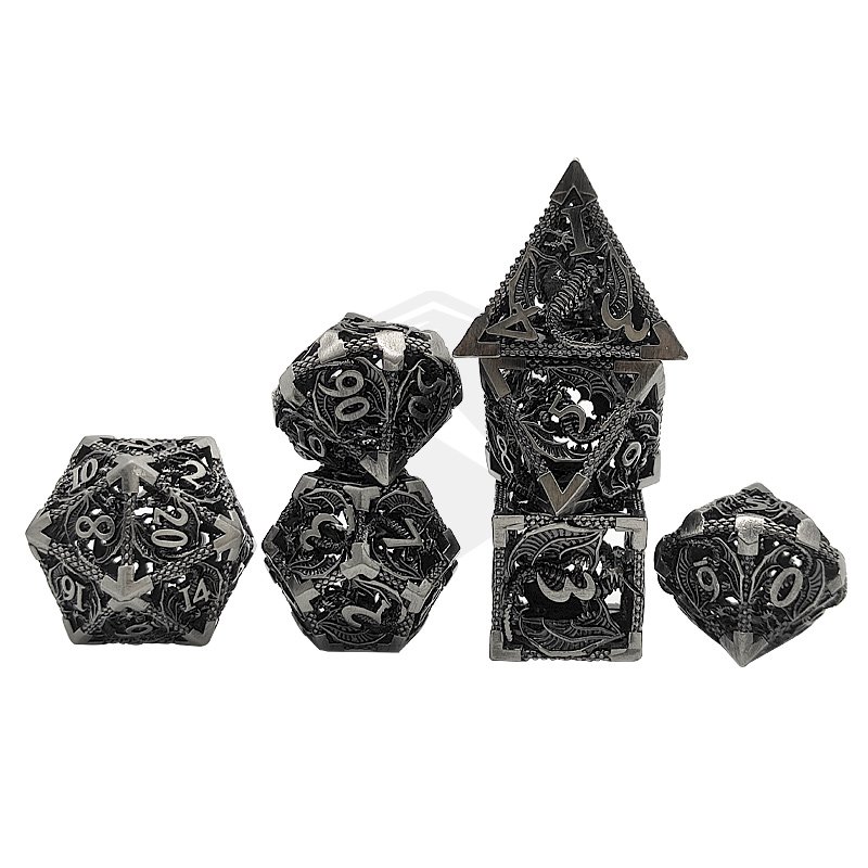 Custom Dnd Rrg 7 Pisces Polyhedral Metal Hollow Dice Set Board Game Dungeons Dragons Dice 7pcs Set with Custom Logo D&D Games