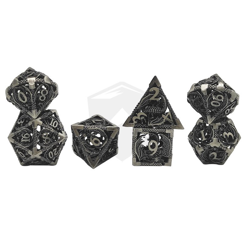Custom Dnd Rrg 7 Pisces Polyhedral Metal Hollow Dice Set Board Game Dungeons Dragons Dice 7pcs Set with Custom Logo D&D Games
