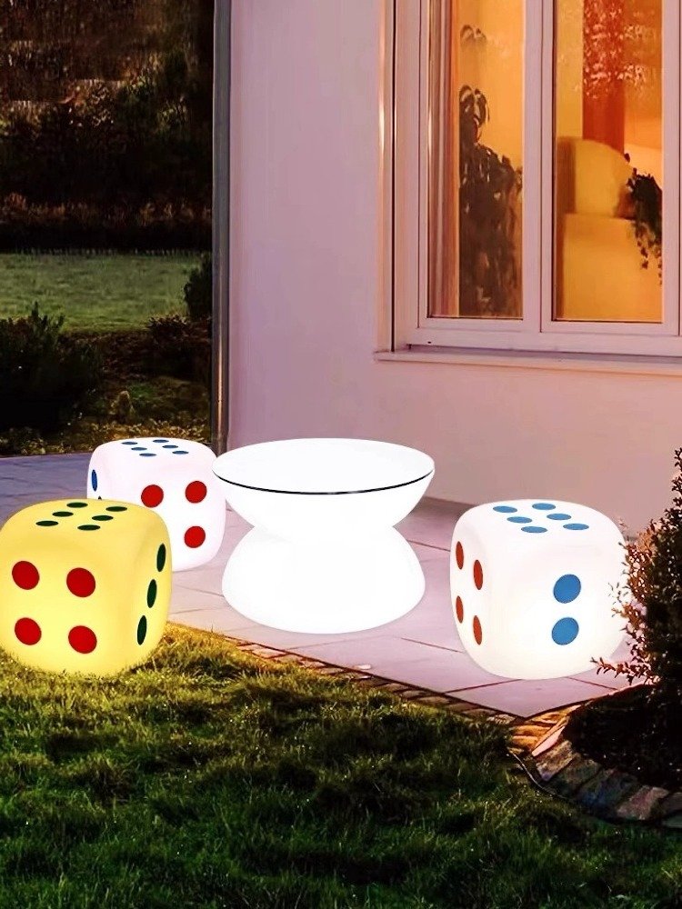 Casino Decorative LED Dice Chair with 16 Color Change Modern Waterproof Bar Furniture for Kitchen Outdoor Nightclub Lounge Chair