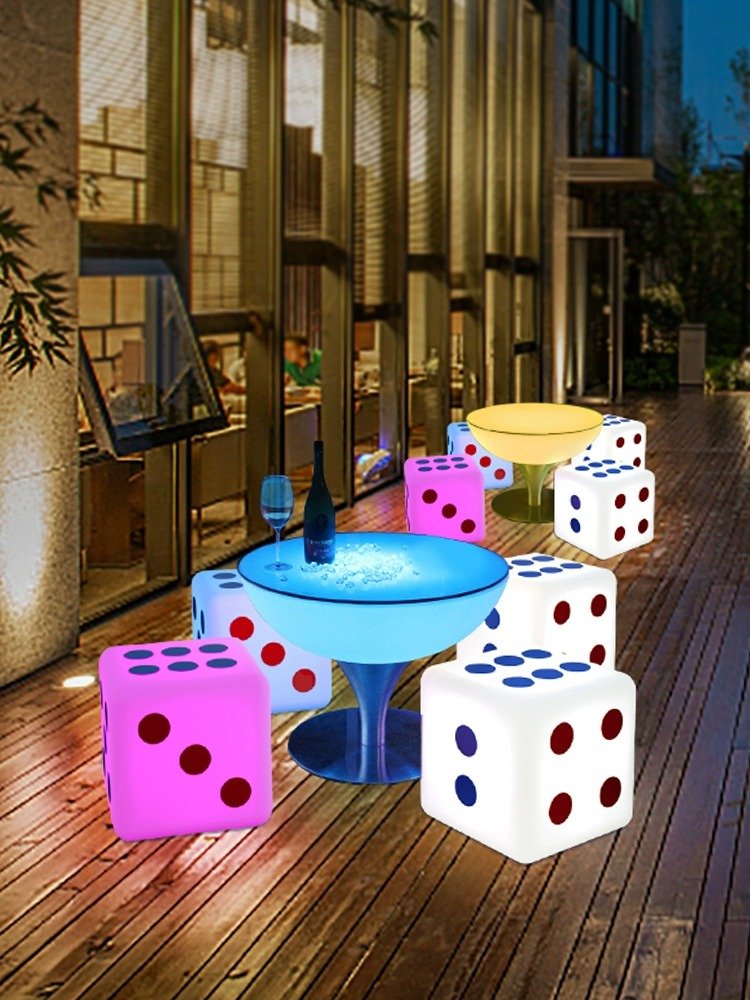 Casino Decorative LED Dice Chair with 16 Color Change Modern Waterproof Bar Furniture for Kitchen Outdoor Nightclub Lounge Chair