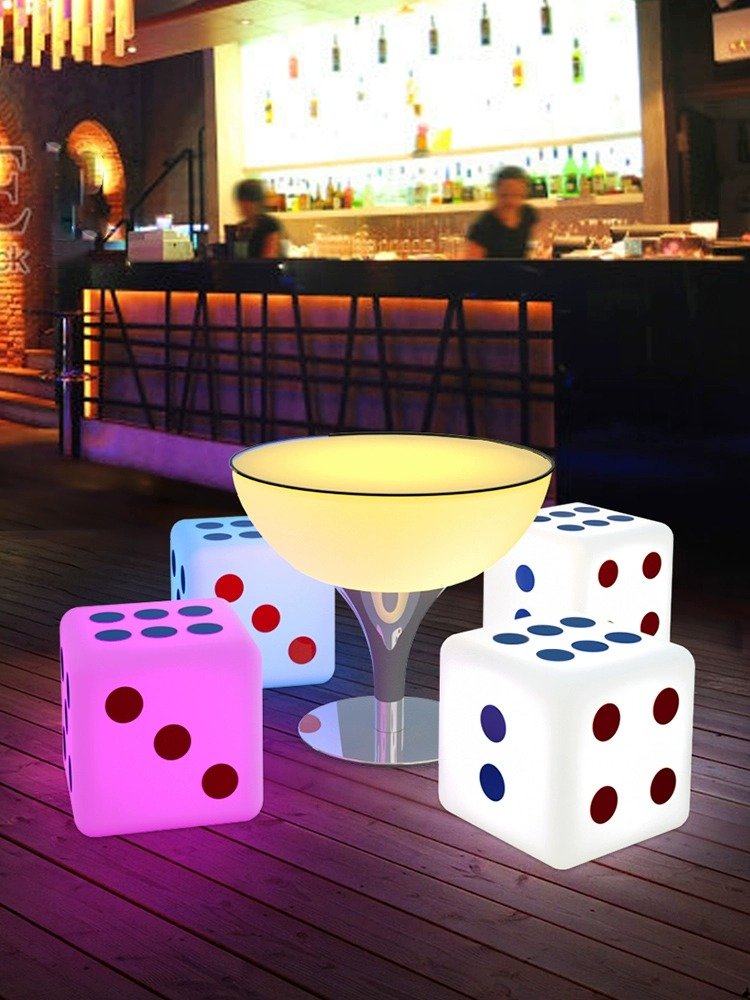 Casino Decorative LED Dice Chair with 16 Color Change Modern Waterproof Bar Furniture for Kitchen Outdoor Nightclub Lounge Chair