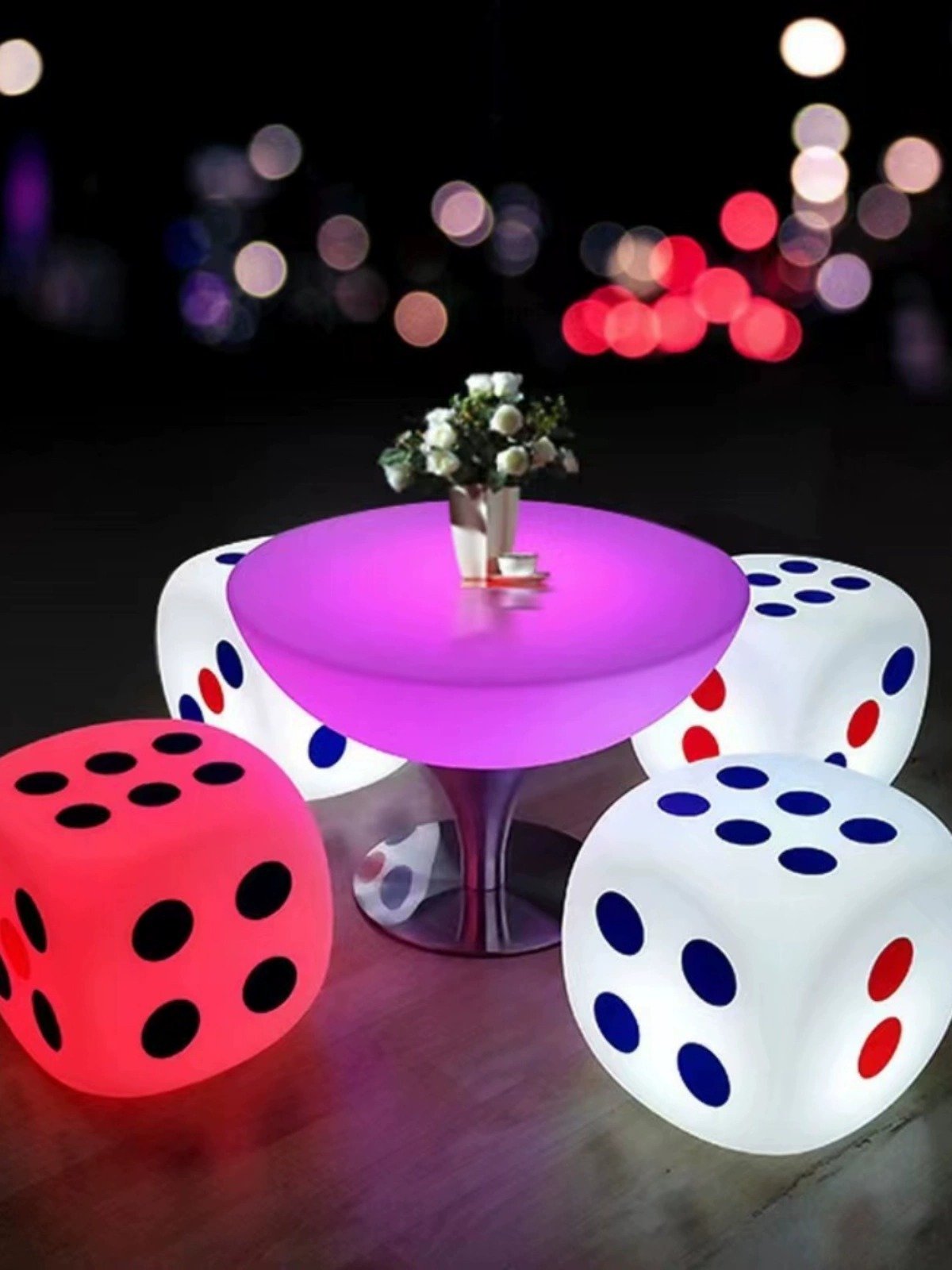 Casino Decorative LED Dice Chair with 16 Color Change Modern Waterproof Bar Furniture for Kitchen Outdoor Nightclub Lounge Chair