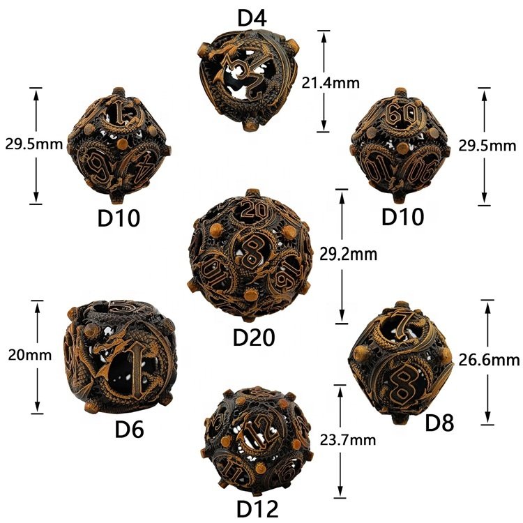 Dungeons and Dragons RPG Game Custom D6 10 Multicoloured Metal Round Dragon Dice