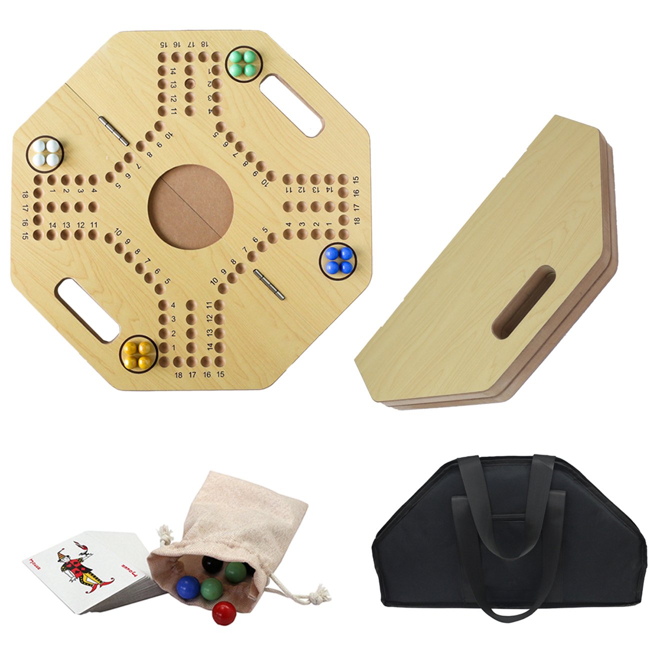 21" Wood Board Game flying chess Wooden with 6 Colors 24 Marbles 6 Dice Foldable Original Game Set