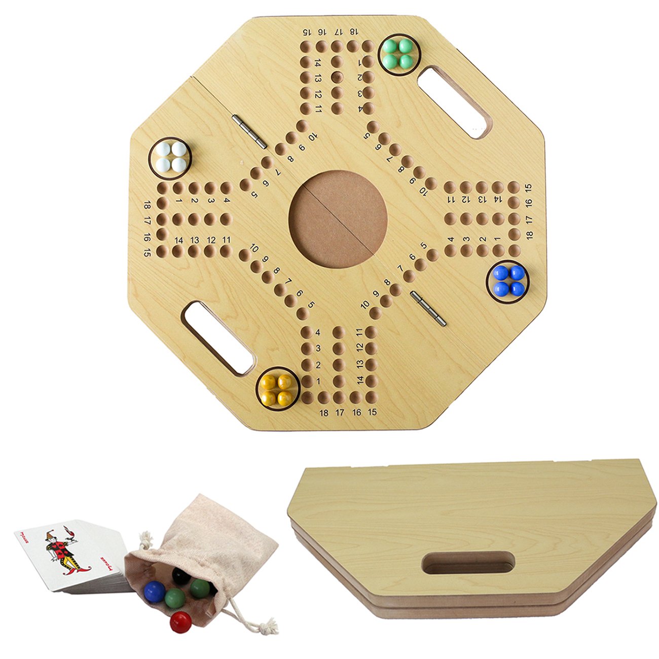21" Wood Board Game flying chess Wooden with 6 Colors 24 Marbles 6 Dice Foldable Original Game Set