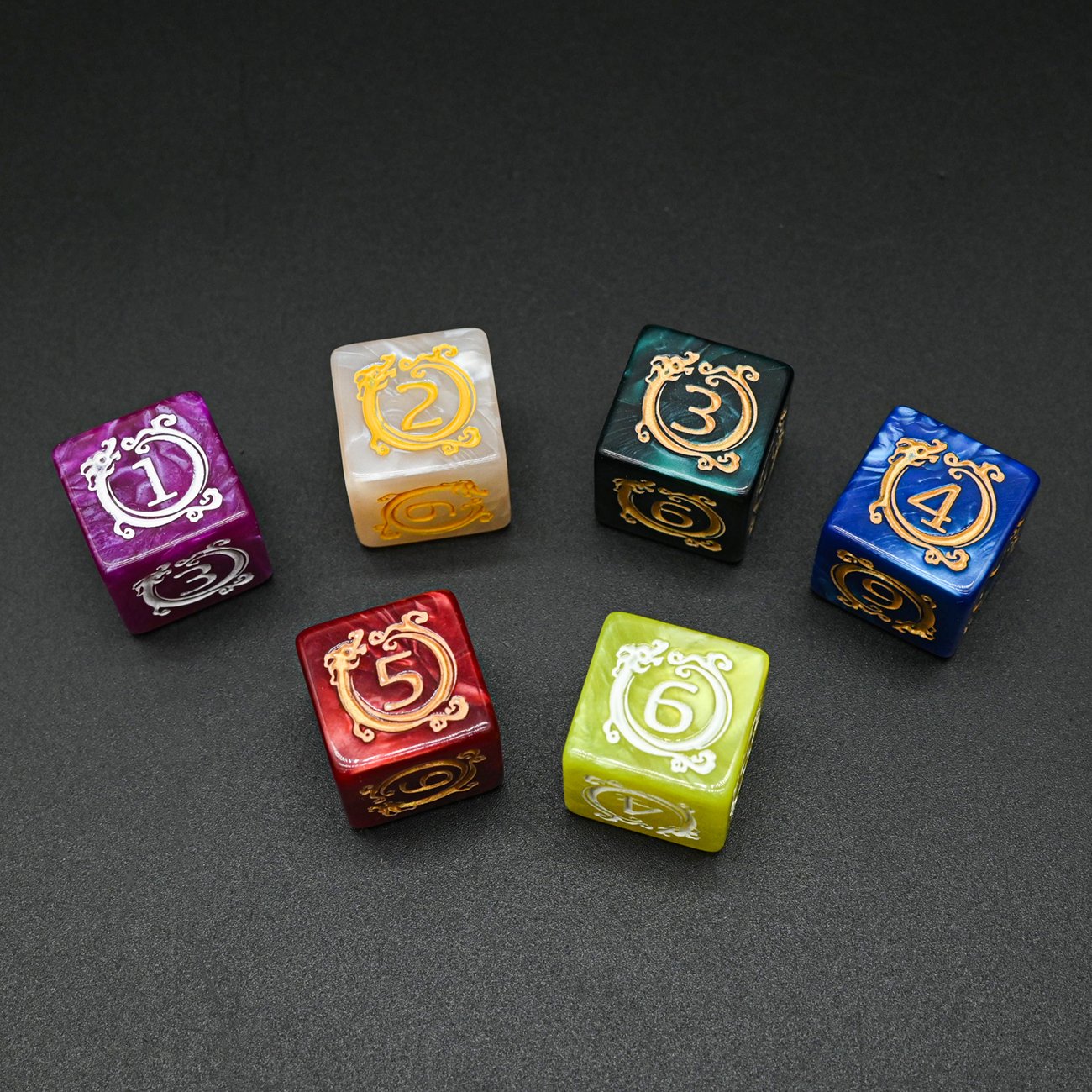 JMS Polyhedral DND RPG Pearl Pattern Dragon Design Dice Factory Wholesale Acrylic Dice Set for DND Gamer