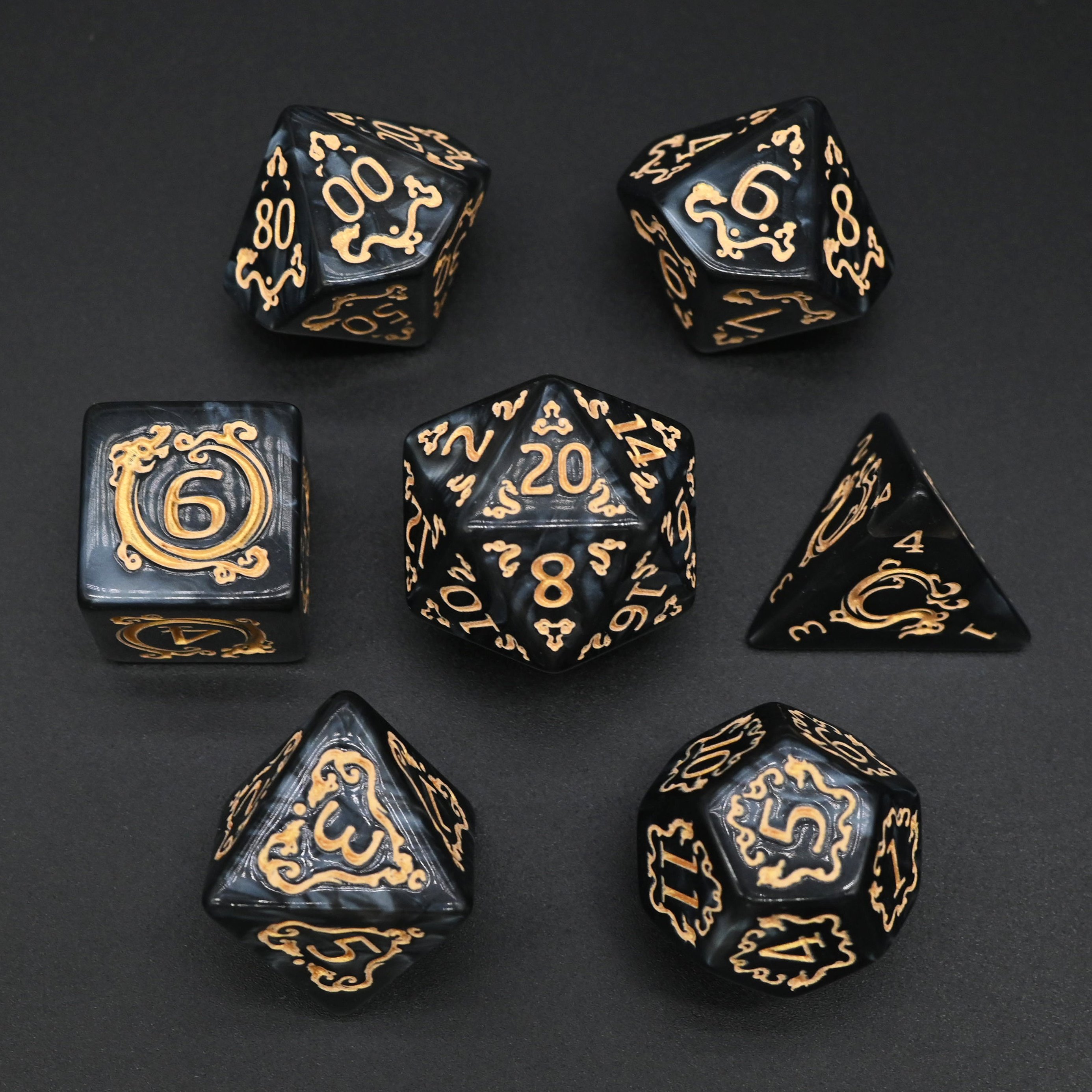 JMS Polyhedral DND RPG Pearl Pattern Dragon Design Dice Factory Wholesale Acrylic Dice Set for DND Gamer