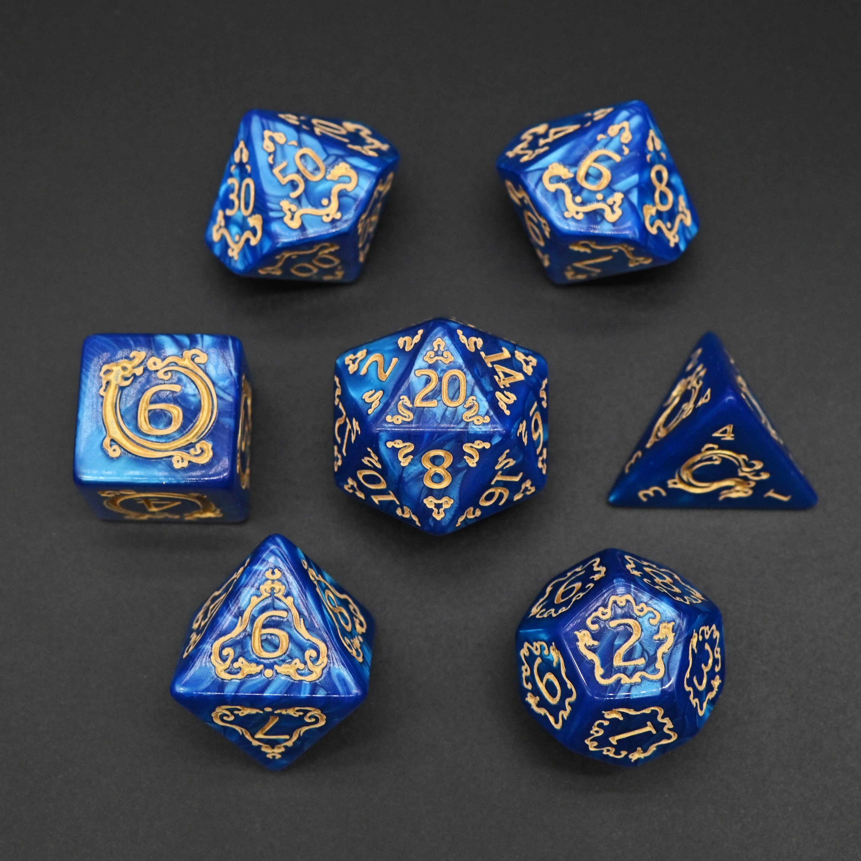 JMS Polyhedral DND RPG Pearl Pattern Dragon Design Dice Factory Wholesale Acrylic Dice Set for DND Gamer