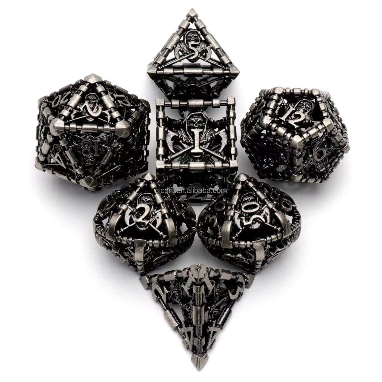 Metal Polyhedral Dice Set Role Playing D&D Hollow Grim Reaper Dice Gaming Dice for Table Game RPG MTG Pathfinder Warhammer