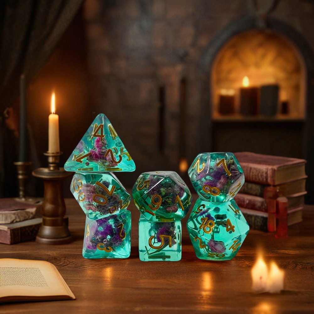 7-Pcs Set Of Green Polyhedral D&D Rpg Transparent Plastic Dice Tubes With Custom Size Logo Round Corner Game Dice