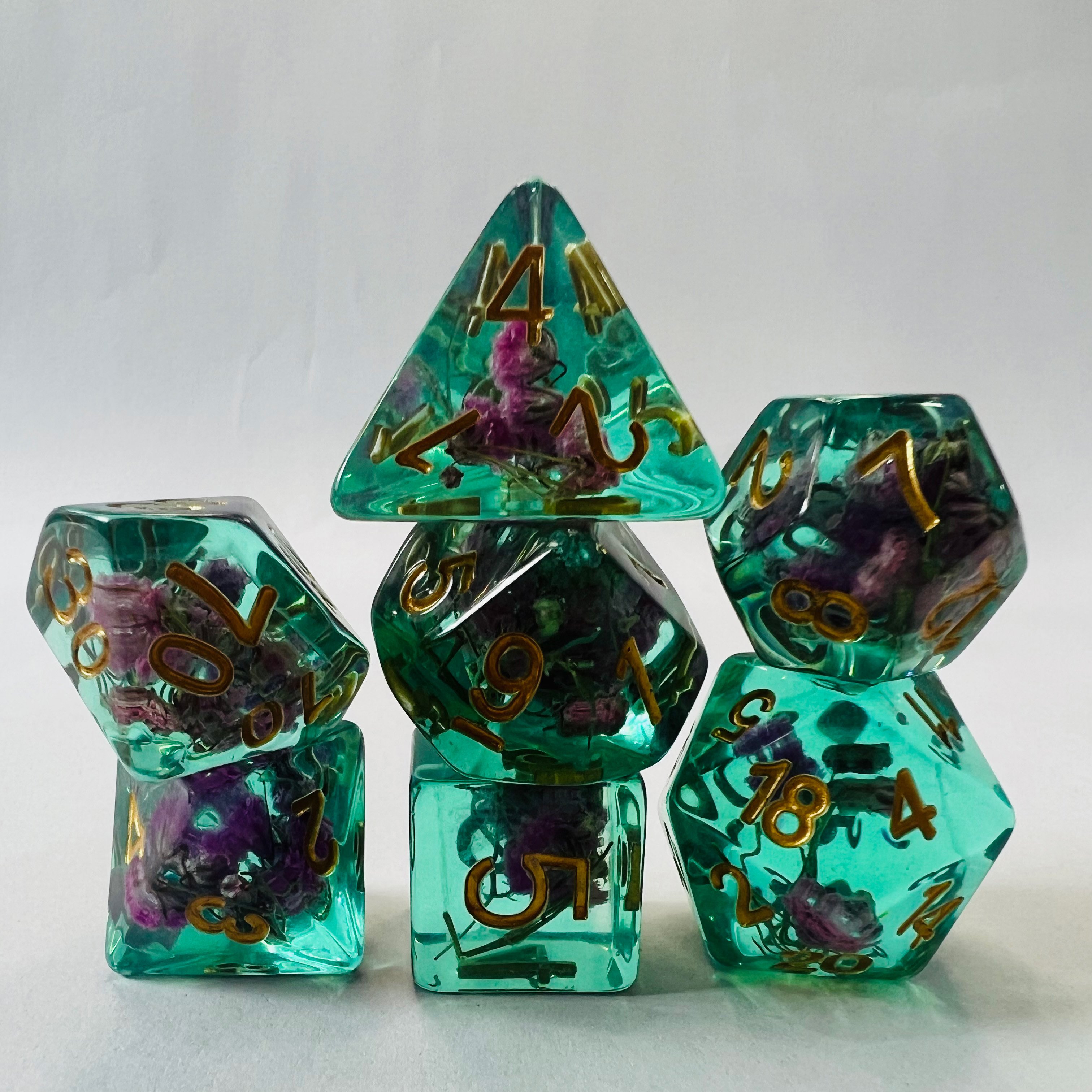 7-Pcs Set Of Green Polyhedral D&D Rpg Transparent Plastic Dice Tubes With Custom Size Logo Round Corner Game Dice
