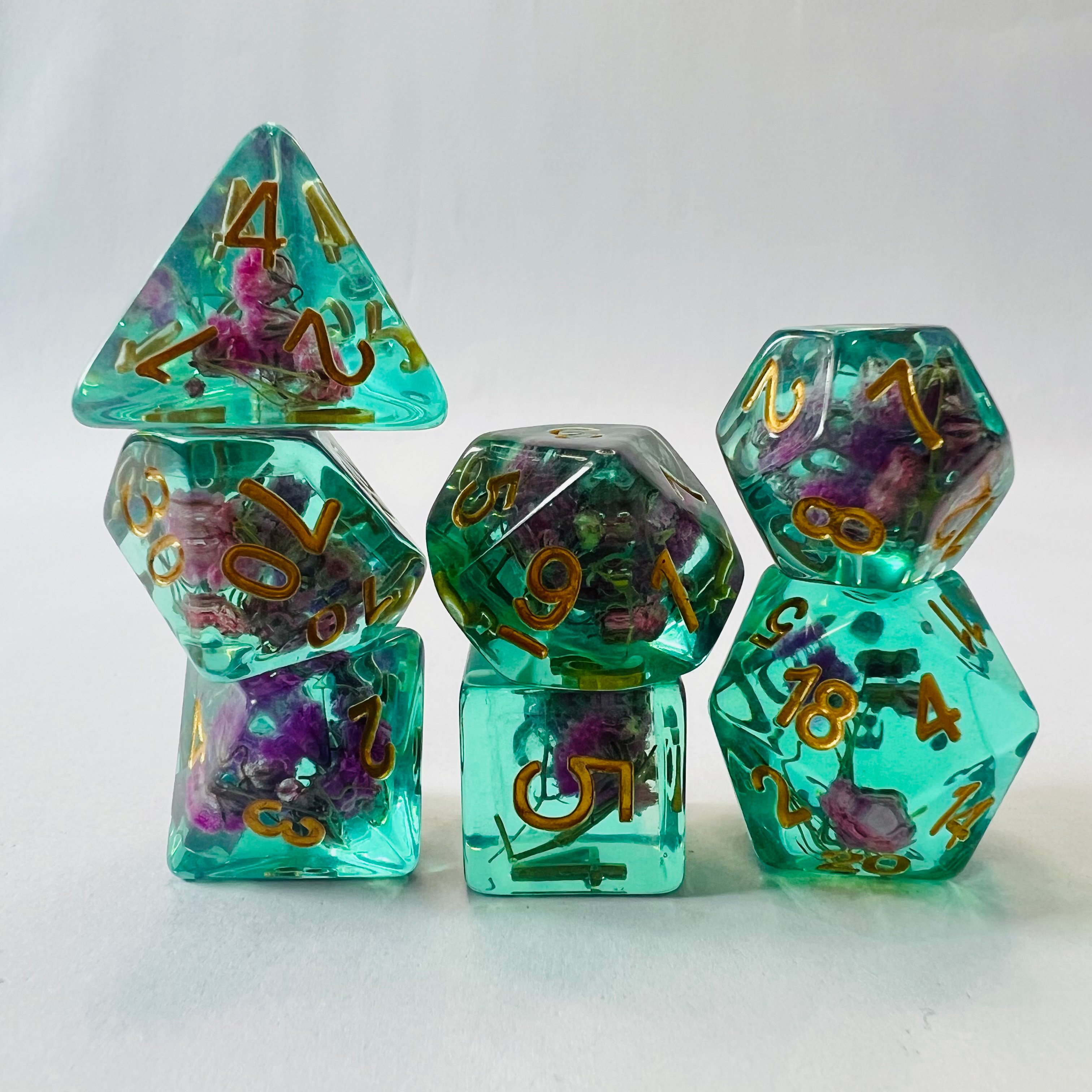 7-Pcs Set Of Green Polyhedral D&D Rpg Transparent Plastic Dice Tubes With Custom Size Logo Round Corner Game Dice