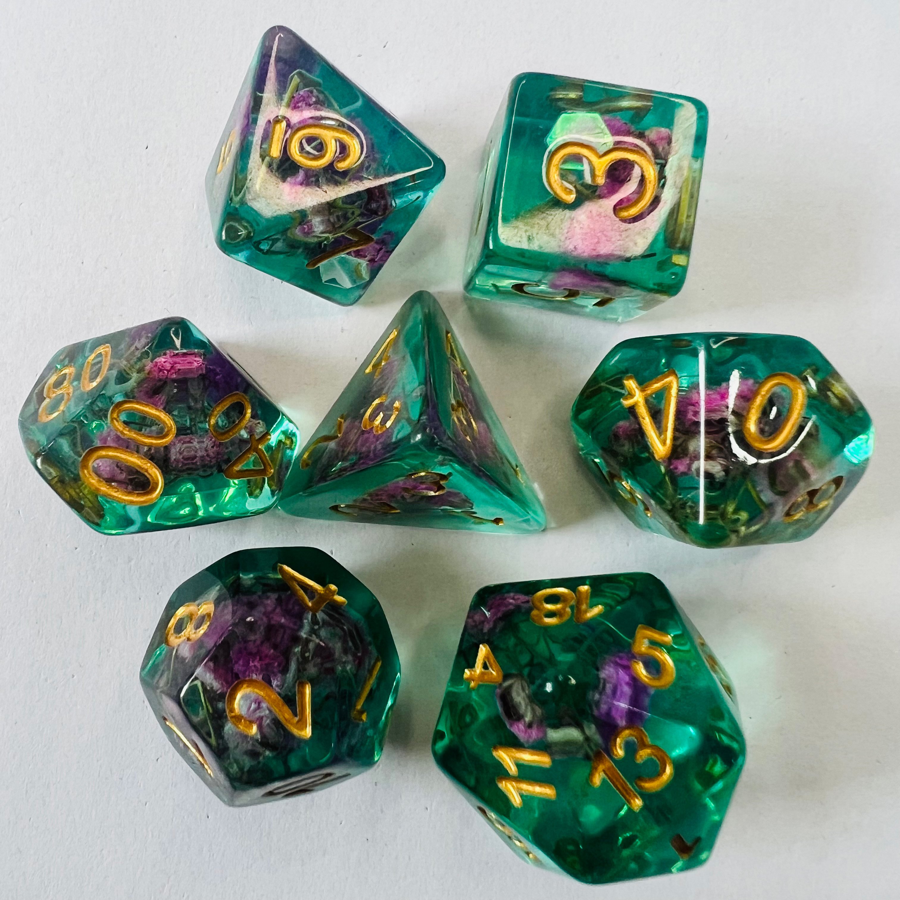 7-Pcs Set Of Green Polyhedral D&D Rpg Transparent Plastic Dice Tubes With Custom Size Logo Round Corner Game Dice