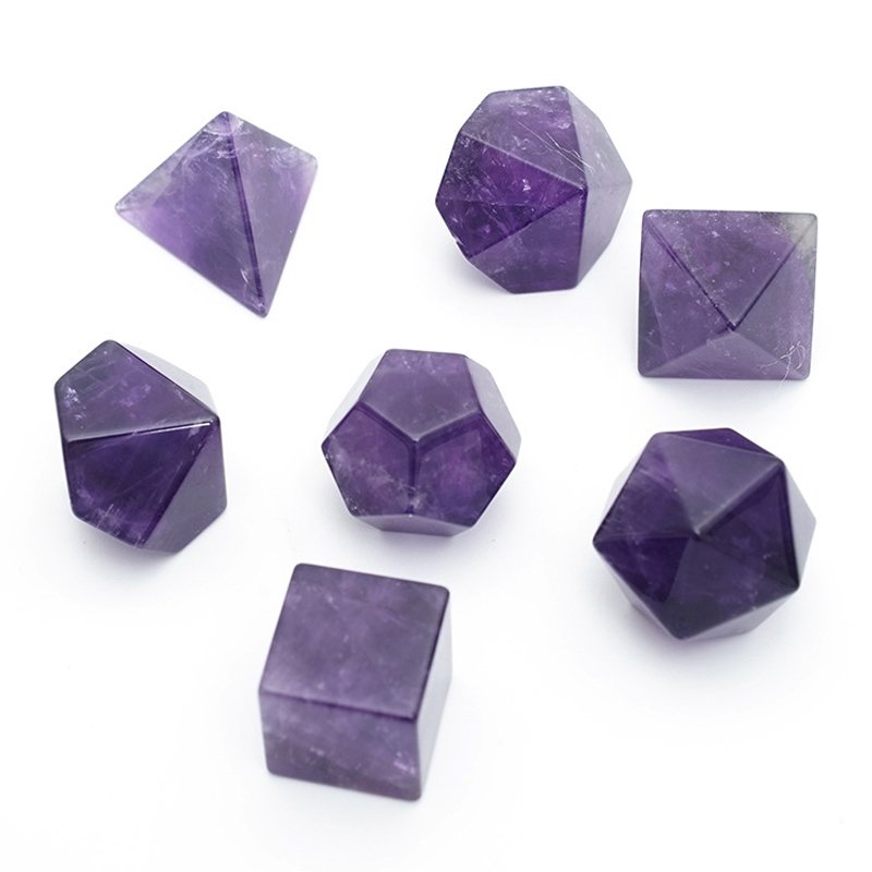 Custom Natural Stone Dice for Dungeons and Dragons RPG Tabletop Board Games Gemstone Amethyst DND Dice Set