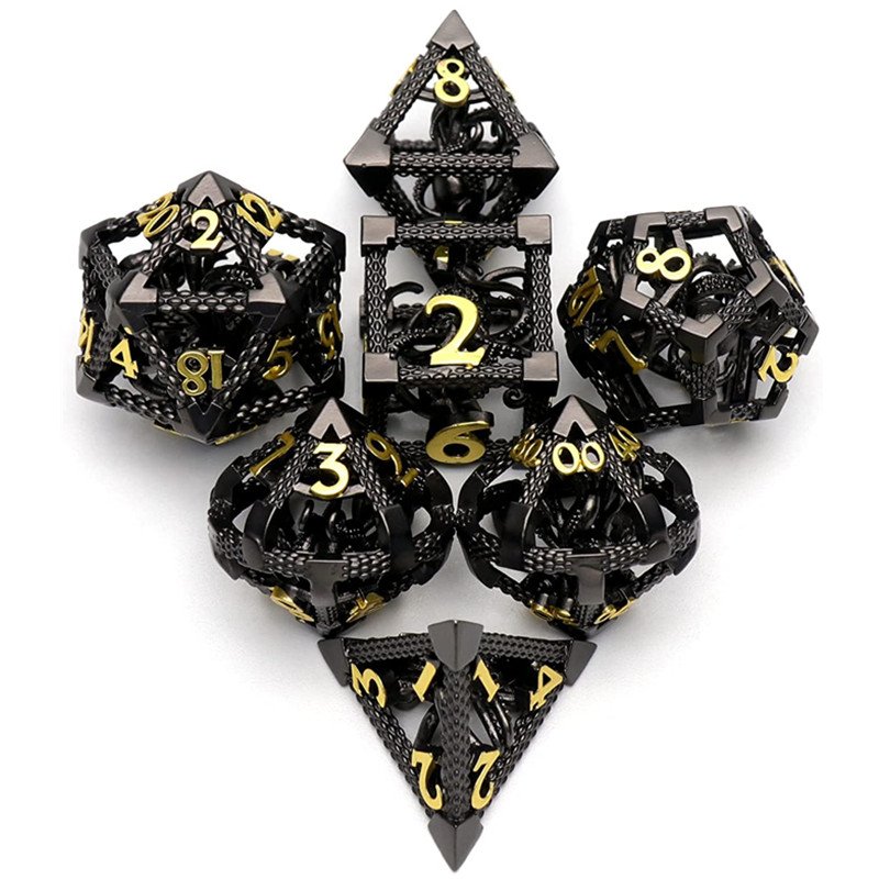 Mini Planet Wholesale RPG Board Games Handmade polyhedral Hollow Copper Metal dice set 7pcs Dice Custom Logo for DND MTG Players