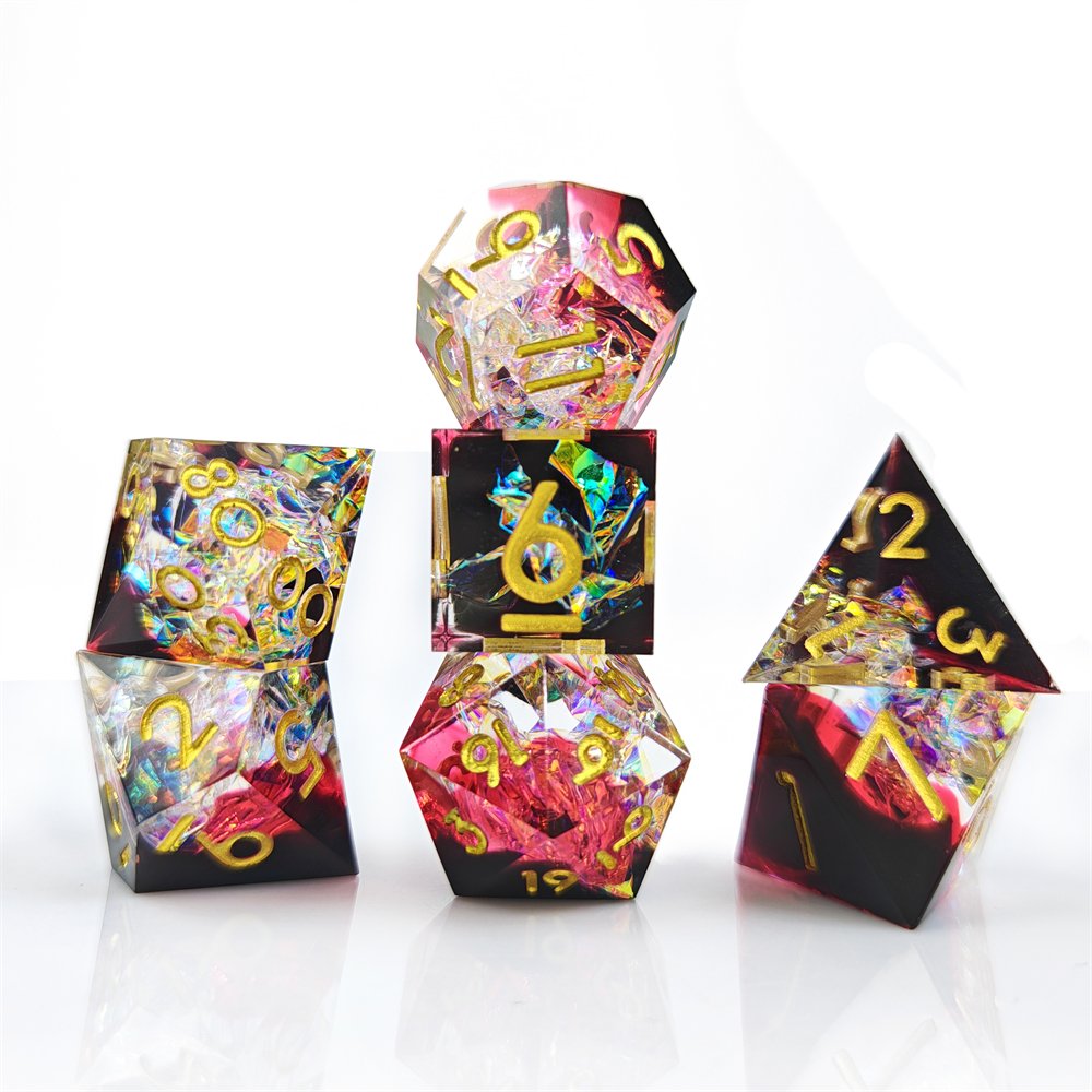 Sharp Edge Dice Set for RPG Dungeons & Dragons Board Game Black Red Transparent Sequin Polyhedral Resin Dice