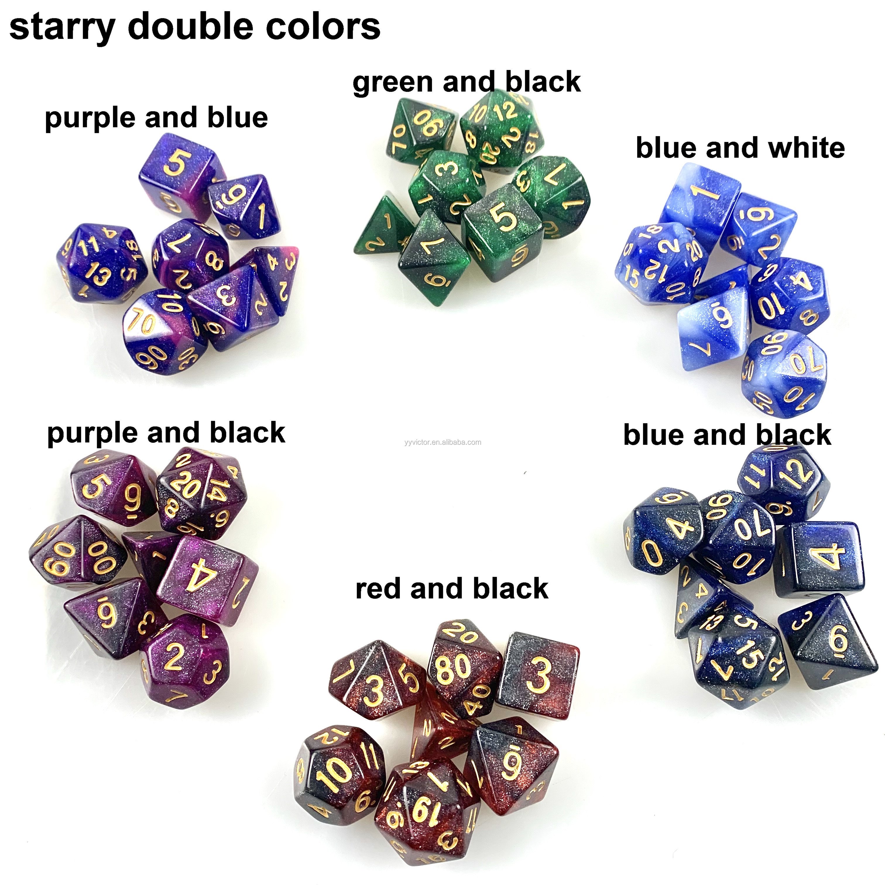 RTS DND rpg Dungeons and Dragons acrylic custom polyhedral 20 sides double multi colors plastic dice sets