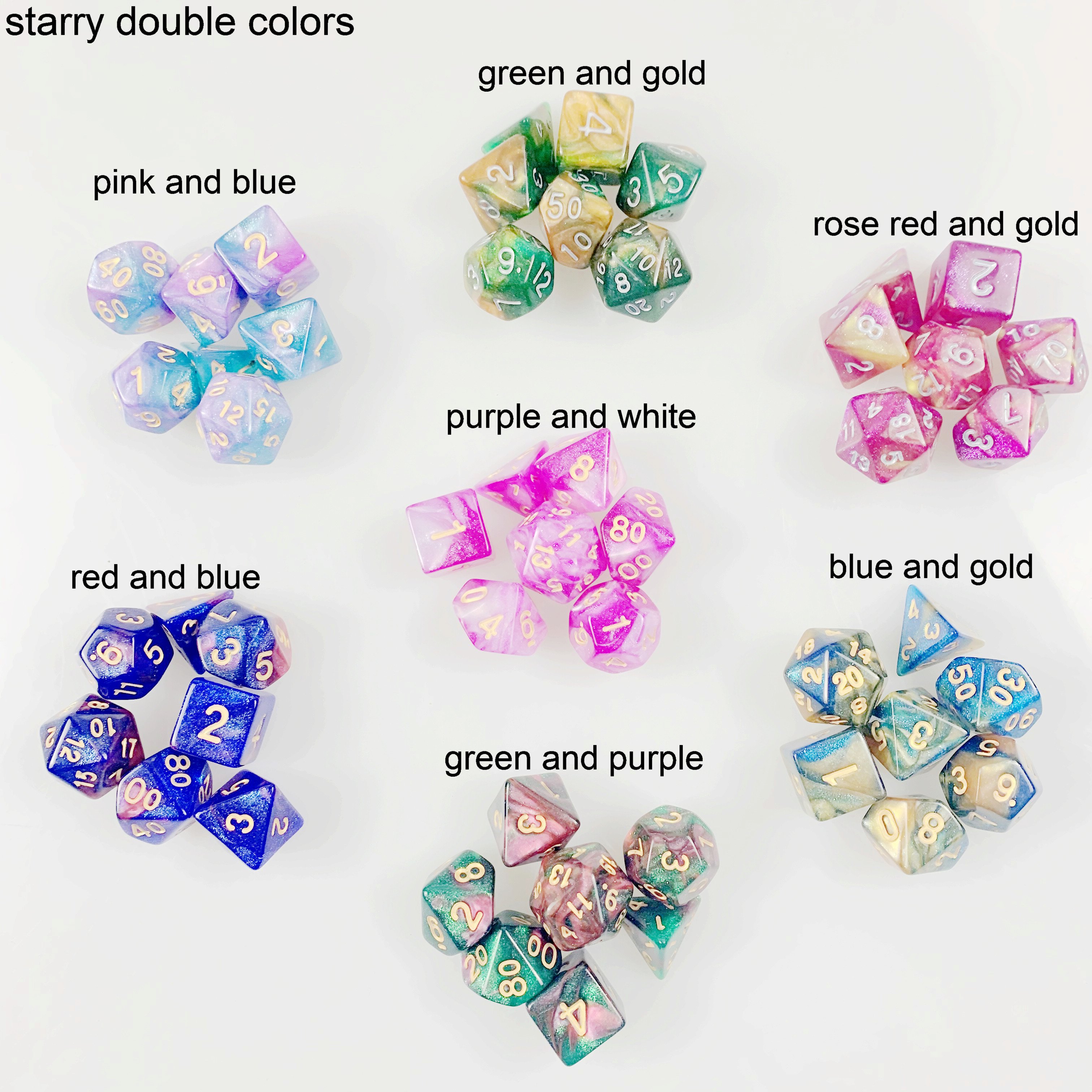 RTS DND rpg Dungeons and Dragons acrylic custom polyhedral 20 sides double multi colors plastic dice sets