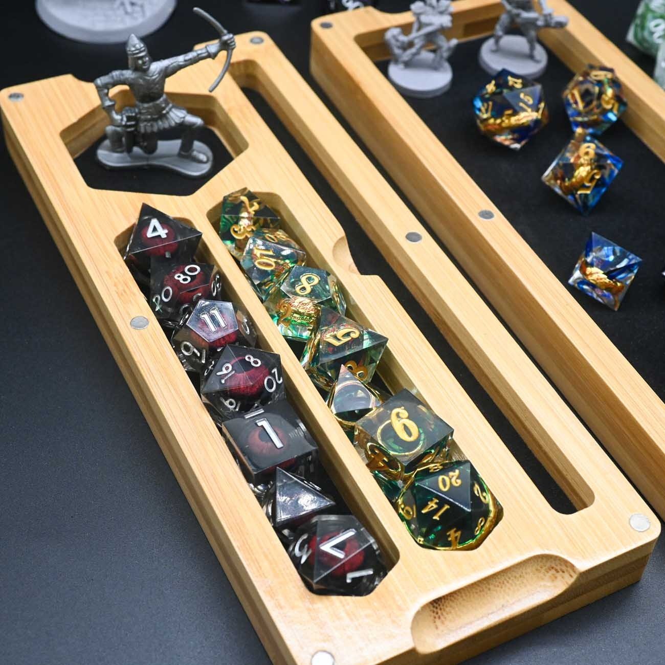 Elegant Bamboo Tabletop Version Games Box DND Dice Storage Box Tray Miniature Box for Role Playing Game