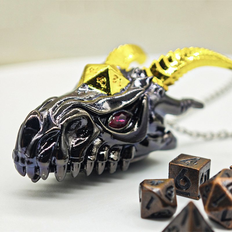 Mystery Black D20 Dragon Dice Necklace Dice Pendant Polyhedral DND Dice Box for Dungeons and Dragons