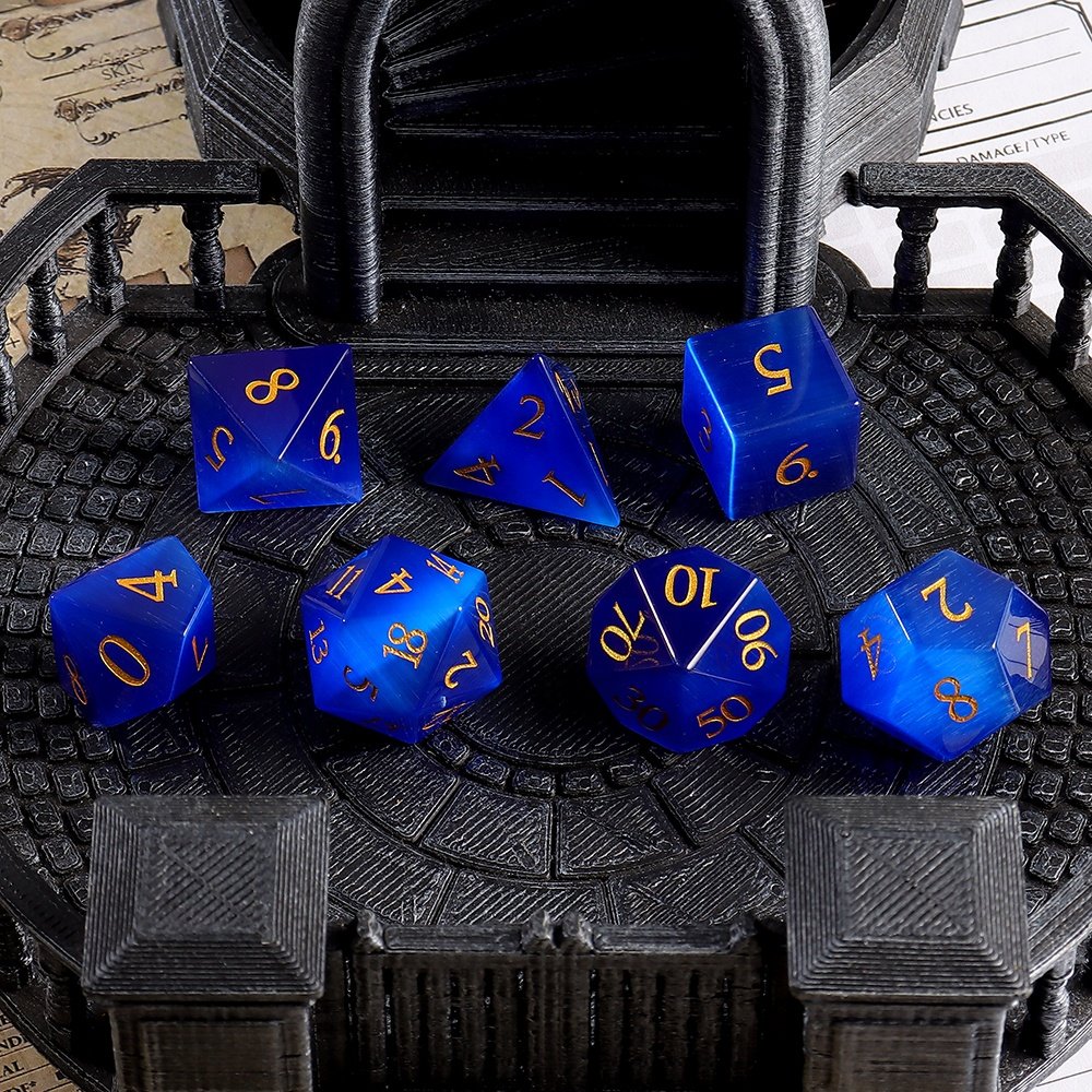 Custom Dice D4 Royal Blue Cat Eye Glass Dice For Gaming