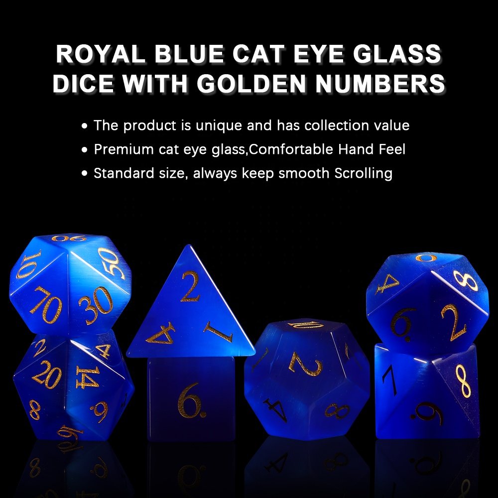 Custom Dice D4 Royal Blue Cat Eye Glass Dice For Gaming