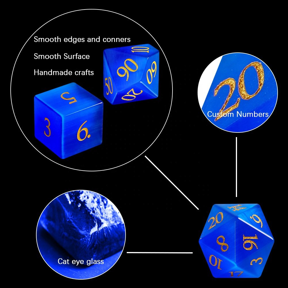 Custom Dice D4 Royal Blue Cat Eye Glass Dice For Gaming