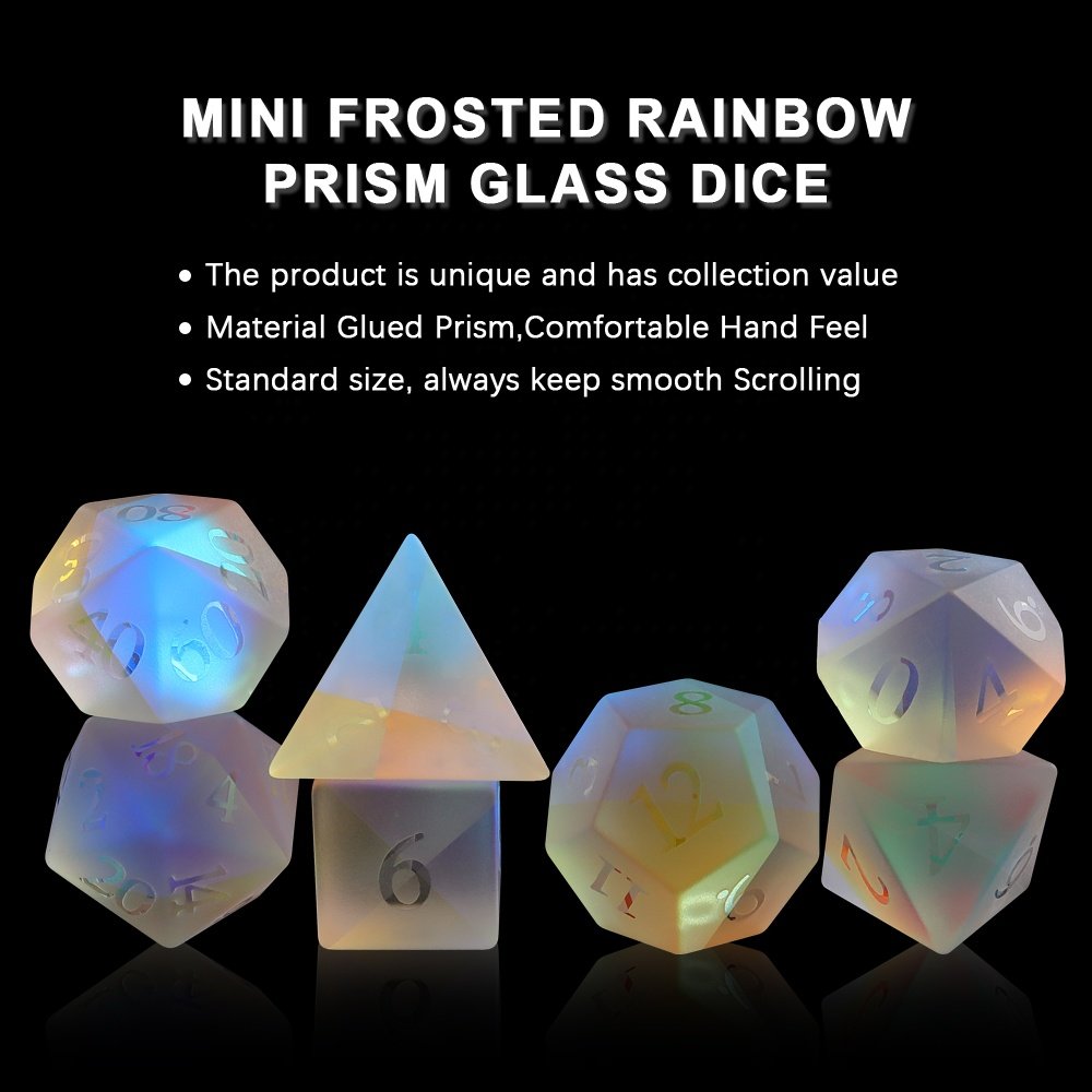 DND Gemstone Dice Frosted Rainbow Prism Glass Polyhedral Dice Set For Dungeons And Dragons RPG
