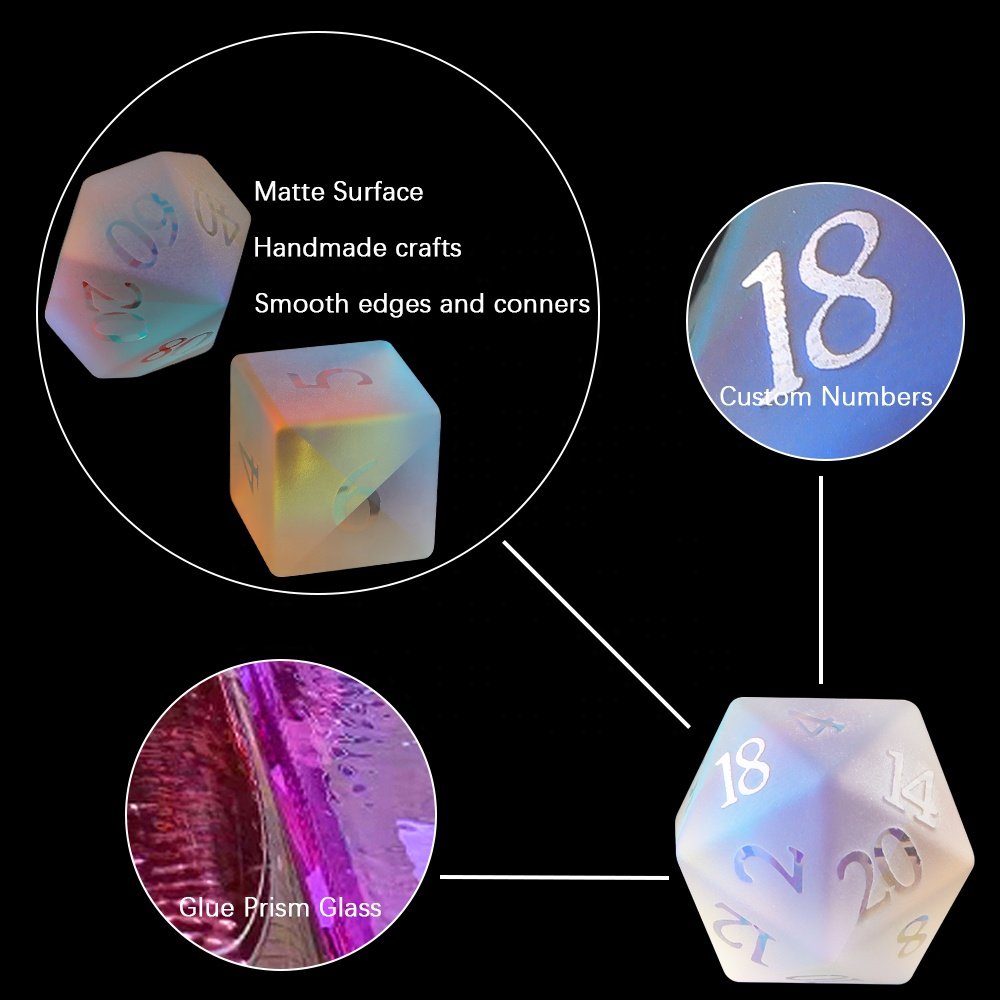 DND Gemstone Dice Frosted Rainbow Prism Glass Polyhedral Dice Set For Dungeons And Dragons RPG