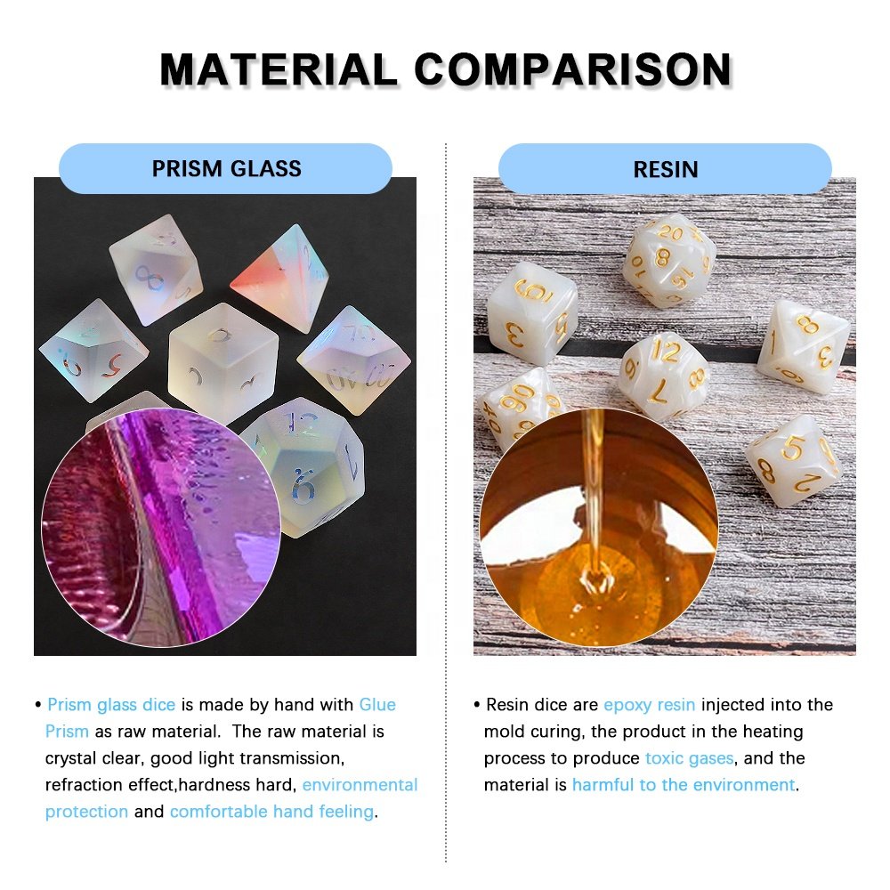 DND Gemstone Dice Frosted Rainbow Prism Glass Polyhedral Dice Set For Dungeons And Dragons RPG
