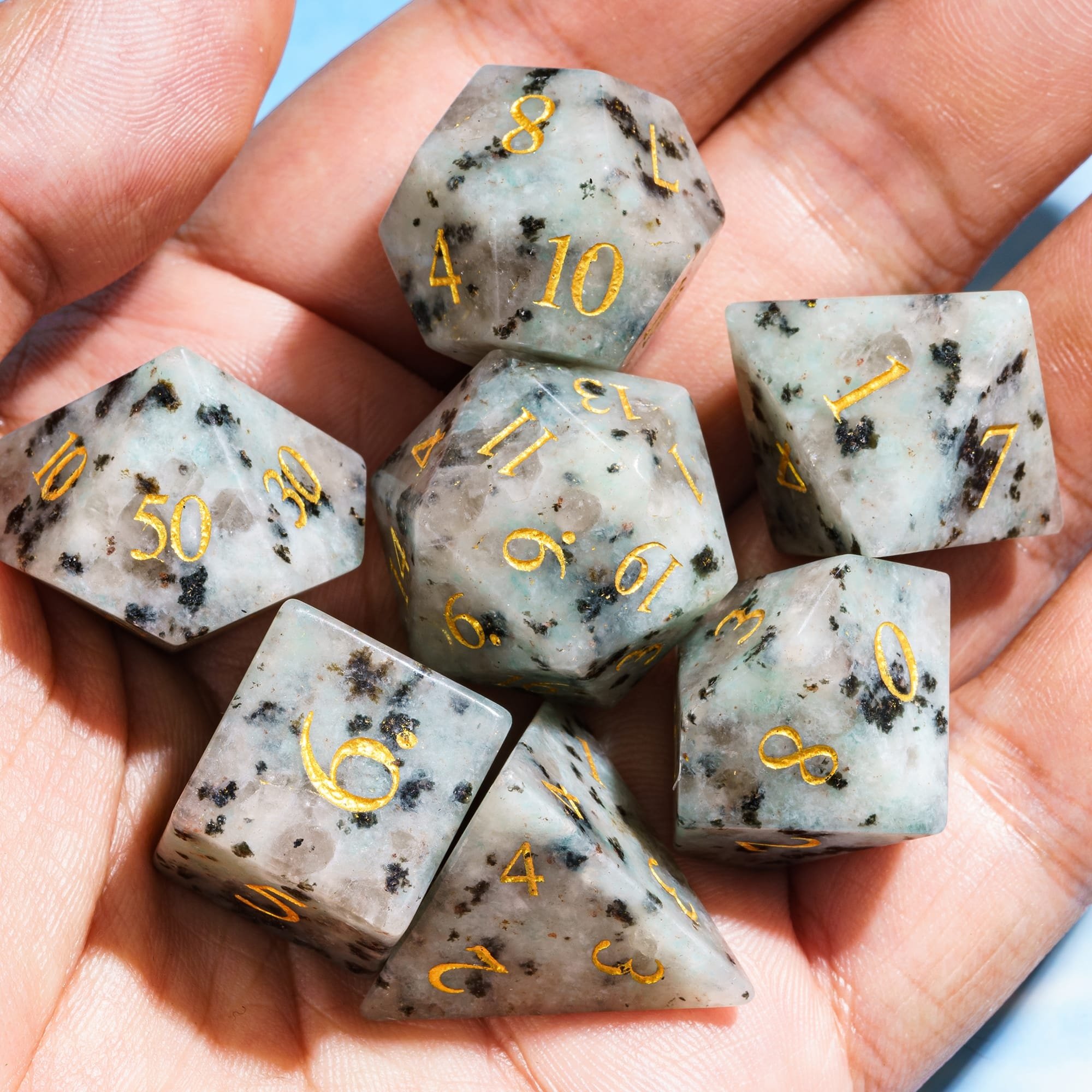 Udixi Custom Logo Natural Sapphire Tianshan Gemstone dnd dungeons and dragons RPG board game Polyhedron Dice set