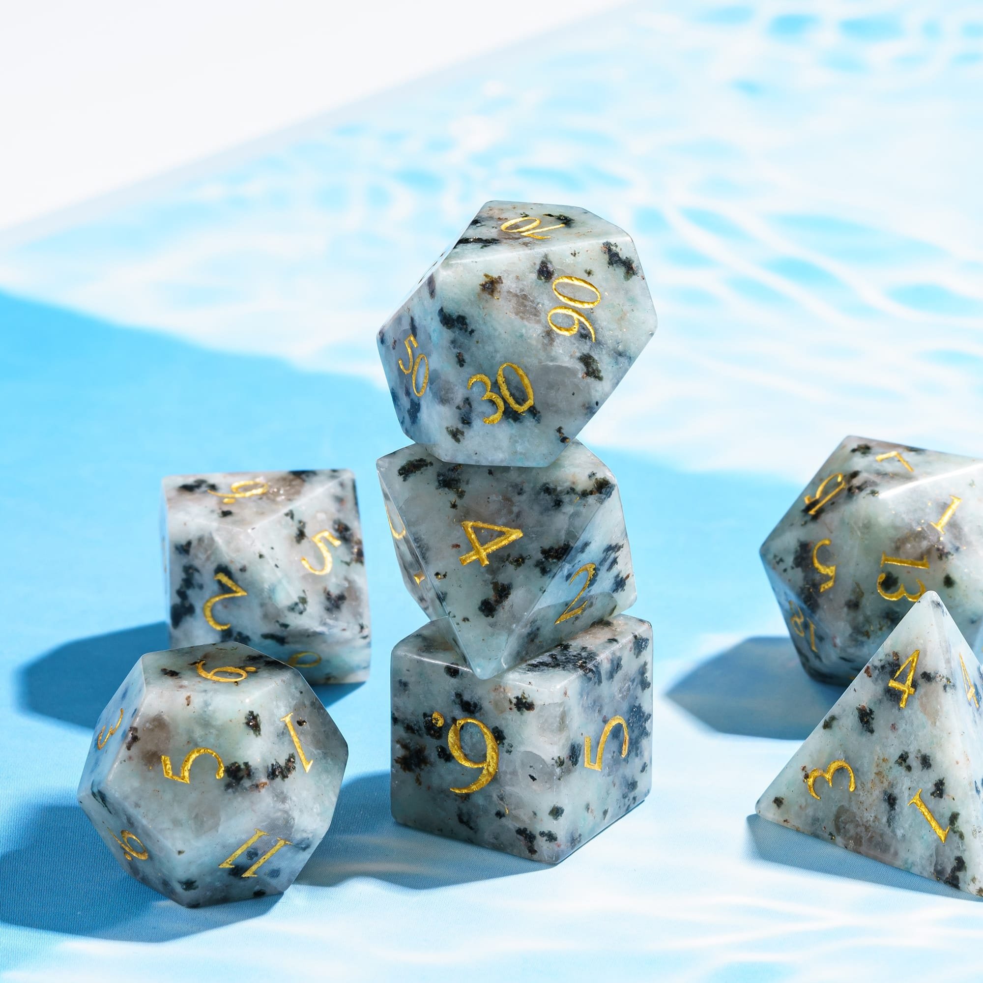 Udixi Custom Logo Natural Sapphire Tianshan Gemstone dnd dungeons and dragons RPG board game Polyhedron Dice set
